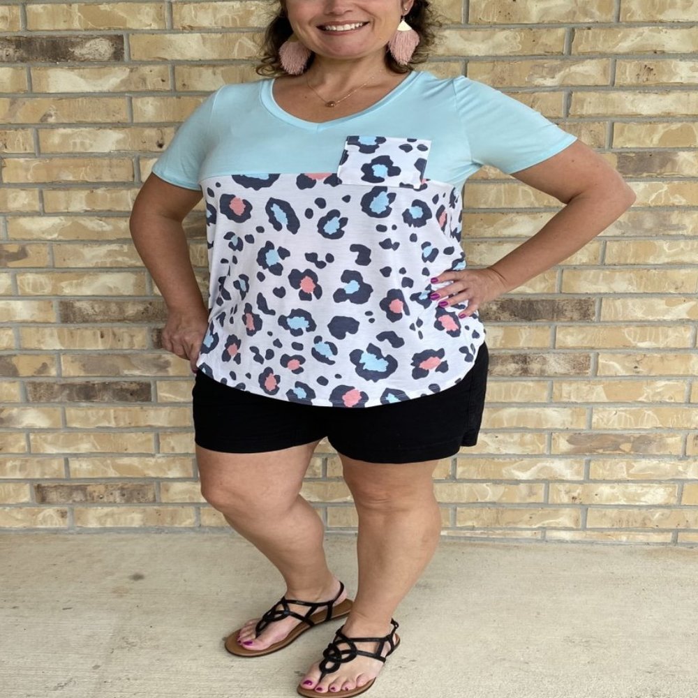 Leopard Print Color Block Shirt